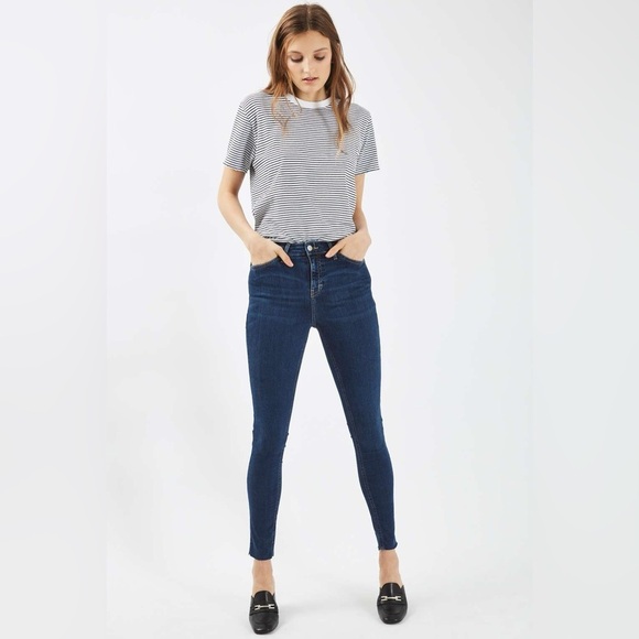 Topshop Jamie Skinny Jeans High Rise Ankle Length Raw Hem Dark Wash Size 26 - Picture 2 of 15